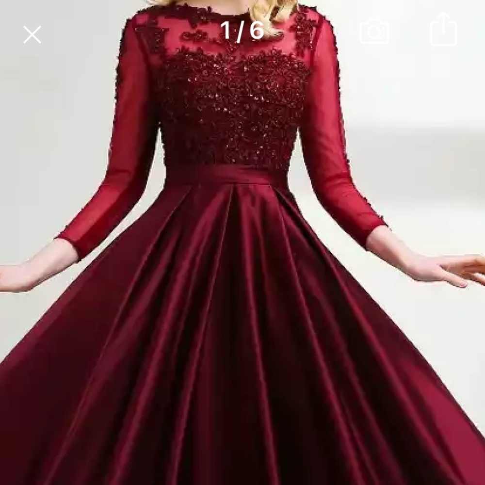 Long Sleeves Burgundry Long Evening Dresses Floor Length Vintage Lace